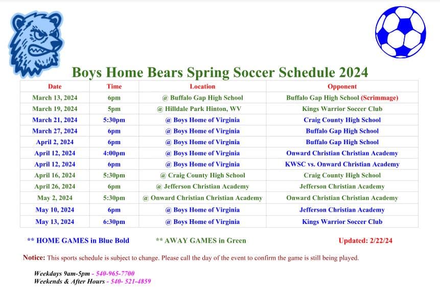 2024 spring soccer schedule